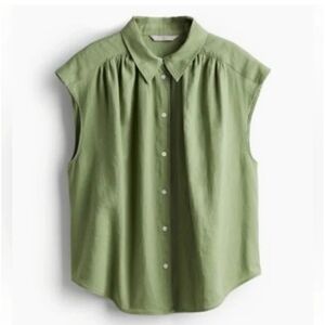 H & M Green Sleeveless Butoon Up Blouse